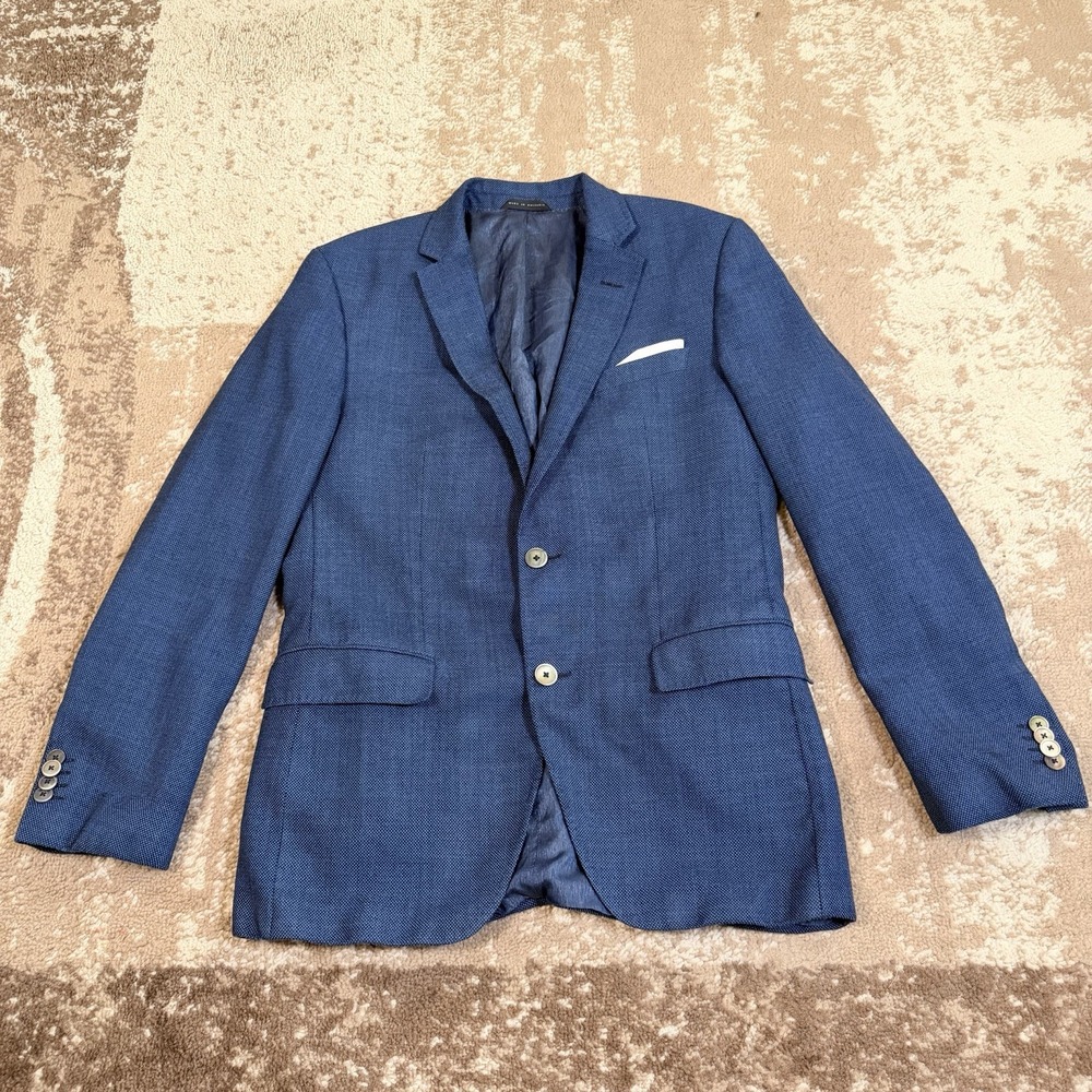 Hugo Boss Lanificio Tesse Biella Blazer Mens 40R Blue 2 Button Tweed Luxury